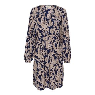 Cream Blue Paisley Dress with V-Neck - female - Cream - Short Dresses - Brown - XL - Dresses