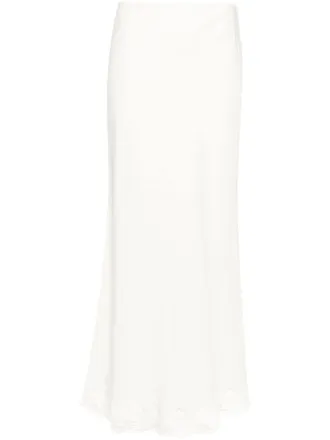 Rixo Crystal lace-trim midi skirt - women - Viscose/Linen/Flax - 10 - Neutrals