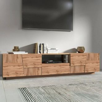 Dmora Dmora - Mueble Tv Vanni, Aparador Bajo De Sal&oacute;n Con 4 Puertas Y 1 Caj&oacute;n, Base Para Mueble Tv, 220x44h46 Cm, Roble, Con Embalaje Reforzado