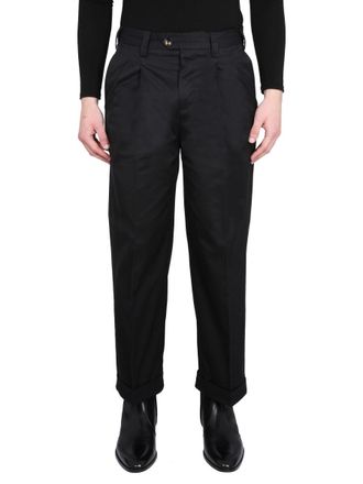 Pantaloni Torino Relaxed-Fit Black Pants With Button And Zipper Closure