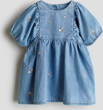 H&M Embroidery-detail Denim Dress in Denim Blue/floral at Nordstrom, Size 12M