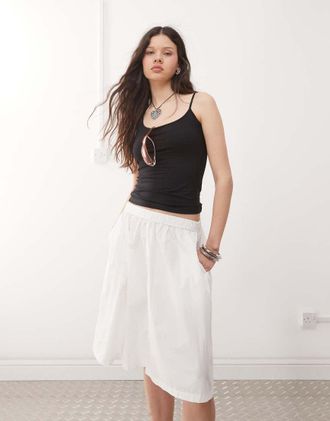 Weekday poplin midi skirt in white