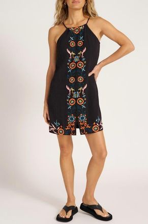 Matty M Floral Embroidered Halter Gauze Shift Dress in Black at Nordstrom, Size X-Small