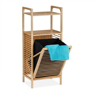 Relaxdays Relaxdays Estanter&iacute;a De Ba&ntilde;o Con Cesto Para Ropa Sucia, 2 Baldas, 95x40x30 Cm, Abatible, Bamb&uacute; Y Tela, Natural Y Negro