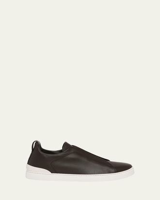 Ermenegildo Zegna Mens Triple Stitch Deerskin Leather Slip-On Sneakers