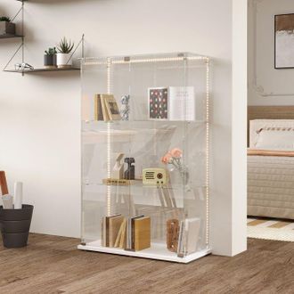 OEM Vitrina De Vidrio Con Puerta Para Objetos De Colecci&oacute;n - Iluminaci&oacute;n Led Multicolor - Vidrio Templado Blanco Moderno Adecuado Para Habitaciones