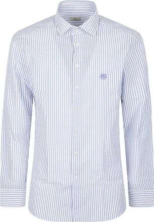Etro Long Sleeve Logo Pegaso Roma Shirt - Heren - Casual Overhemden - Blauw - M - Katoen - Overhemden