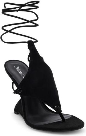 Jeffrey Campbell Pachouli Ankle Wrap Wedge Sandal in Black Suede at Nordstrom, Size 5.5