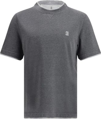 Brunello Cucinelli T-shirt met geborduurd logo en ronde hals - Grijs