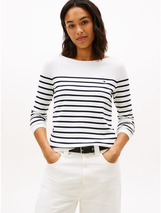 Tommy Hilfiger Womens Stripe Boatneck Sweater - White - XXS