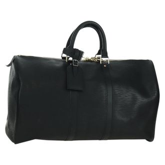 Louis Vuitton Keepall Bag Epi Leather Black Leather Handbag (Pre-Owned)
