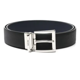 Prada SS26 Saffiano Leather Reversible Belt Black Baltic Blue 2CC004-053-F0RD7