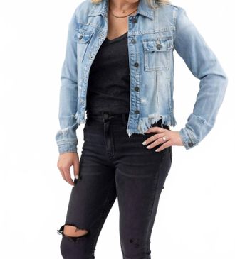 Hidden Jeans Womens Uneven Hem Denim Jacket In Light Wash