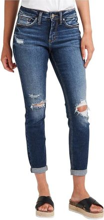 Silver Jeans Co Womens Silver Jeans Co. Suki Jeans Blue Distressed Rolled-Cuff Curvy JZZ59