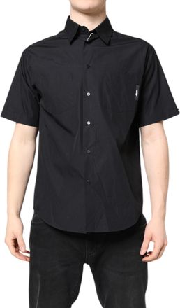 Msgm Black Printed Short Sleeves Collared Men Casual Mens Shirt