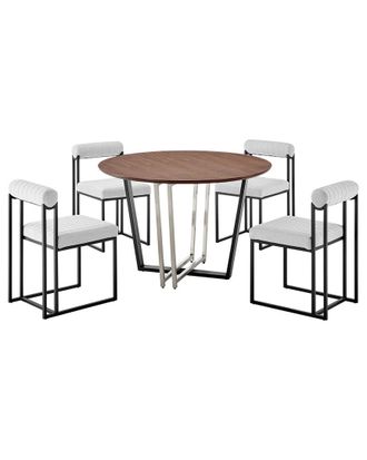 Armen Living Joana Anastasia 5Pc Round Walnut Dining Table Set