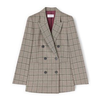 Motivi Gestructureerde Prince of Wales Check Blazer - Dames - Jassen - Grijs - Maat: L Acryl