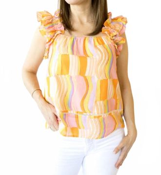 Fate Celine Ruffle Shoulder Top In Orange / Lavender
