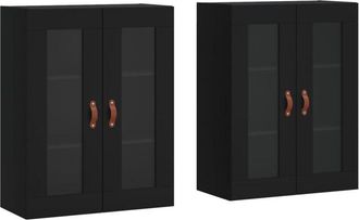 vidaXL Wall Mounted Cabinets 2 pcs Black Engineered Wood Vidaxl