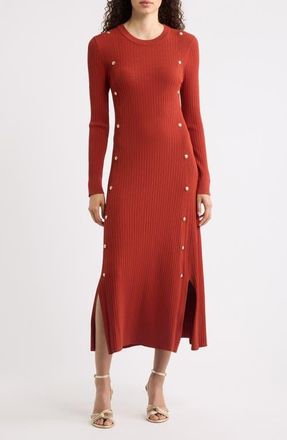 Elie Tahari The Tamara Button Detail Long Sleeve Midi Sweater Dress in Toasted Saffron at Nordstrom, Size X-Small