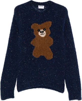 Moschino Teddy Bear Motif Boucl&eacute; Knit Sweater - Dark Navy