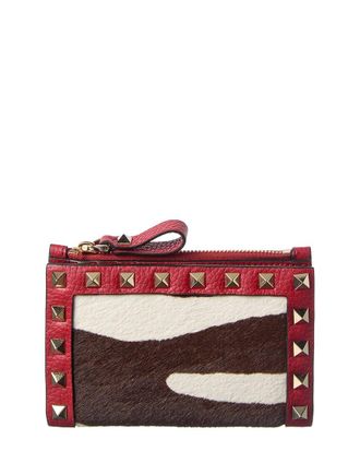 Valentino Rockstud Leather & Haircalf Card Case
