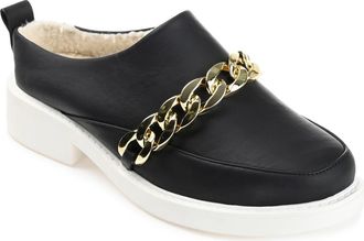 Journee Collection Sheah Chain Strap Faux Fur Lined Mule in Black at Nordstrom Rack, Size 5.5