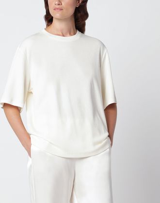 R&oacute;he T-shirt in misto cotone e lana color crema