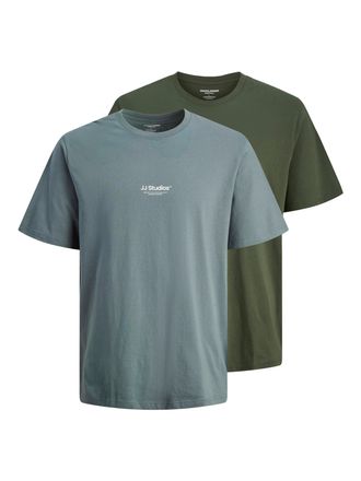 Jack & Jones Kurzarmshirt JACK & JONES JJESOHO TEE SS CREW NECK 2PK MP, Herren, Gr. XXL, stormy weather pack:stormy weather, duffel bag, Jersey, Obermaterial: 100%