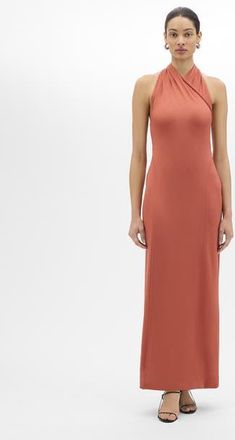 Another Tomorrow Gathered Halter Dress in Persimmon at Nordstrom, Size 44