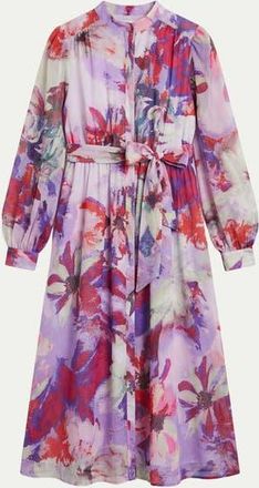 Wallis Floral Print Organza Midi Shirt Dress in Pink at Nordstrom, Size 12