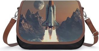 Generic Spaces Shuttle Crossbody Bag Womens Handbag PU Message Bags Shoulder Purse with Adjustable Strap