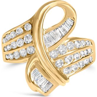 House of Brilliance 14K Yellow Gold 1 1/3 Cttw Diamond Bypass Cocktail Ring at Nordstrom, Size 7