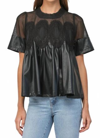 Fate Lace Overlay Faux Leather Babydoll Top In Black