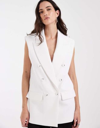 Asos Blazer sartoriale doppiopetto senza maniche con spalle scoperte bianco