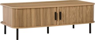 Beliani Mesa De Centro Retro Puerta Corredera Mdf Patas De Metal Espacio De Almacenaje Madera Clara Bradley