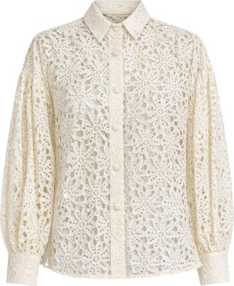 Actualee Bloemenkanten Blouse - Dames - Overhemden - Beige - M - Overhemden