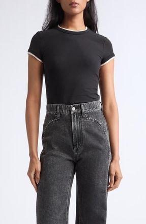 Veronica Beard Devin Short Sleeve Ringer T-Shirt in Black Ecru at Nordstrom, Size X-Small