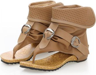 Generic Qynthra Womens Thong Strap Ankle Boot Sandals Flat Open Toe Faux Leather Fashion Booties Summer Street Style Casual Walking Shoes for Daily Wear,Khaki