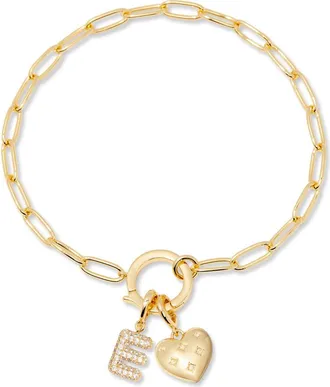 Brook & York Lillian Initial Heart Charm Bracelet in Gold E at Nordstrom