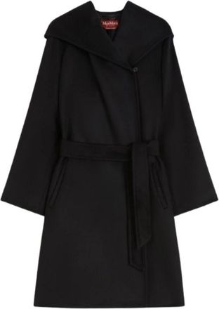 Max Mara Zwarte wollen jas met ceintuursluiting - Dames - Jas met riem - Zwart - 2XS - Wol - Jassen