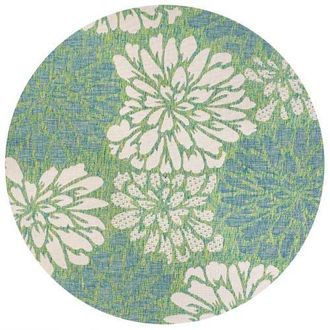 Jonathan Y Designs Zinnia Modern Floral Textured Weave Indoor/Outdoor Round Area Rug in Cream/green at Nordstrom, Size 5Ft 0In X 5Ft 0In