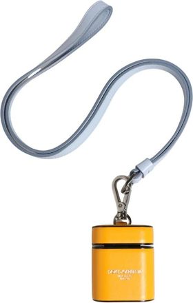 Dolce & Gabbana Phone Accessories, female, Yellow, Size: ONE SIZE Calf Leather Logo Flip Holder Strap for AirPods