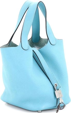 Herm&egrave;s Borsa a secchiello Picotin Lock PM in pelle Clemence - Blu