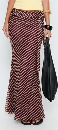 Princess Polly Caviar Stripe Tie Waist Maxi Skirt in Brown Stripe at Nordstrom, Size 10