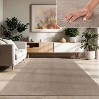 Paco Home Paco Home Alfombra Moderna Para Sal&oacute;n A Pelo Corto Lavable Suave Uni Efecto Piel Antideslizante 300x400 Cm, Taupe