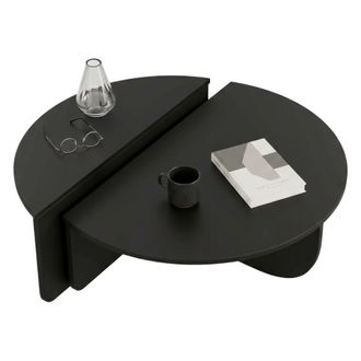 Dmora Dmora - Mesa De Caf&eacute; Canopus, Mesa De Centro Baja, Revistero Para Sof&aacute;, Estante De La Sala De Estar, 90x90h35 Cm, Negro, Con Embalaje Reforzado