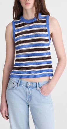 Madewell Open Stitch Sleeveless Sweater in Retro Blue And Brown Stripe at Nordstrom, Size Xx-Small