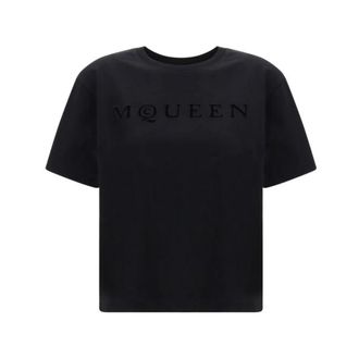 Alexander McQueen Alexander McQueen, T-Shirts, female, Black, Size: 2XS Cotton Crew Neck T-Shirt