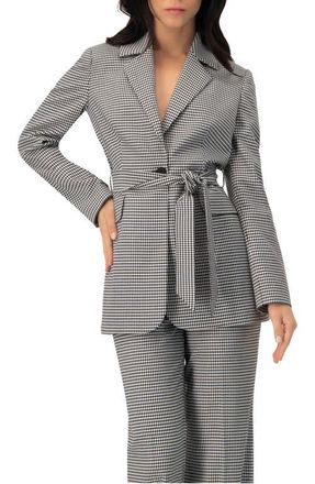Ivonne Tailored Houndstooth Blazer with Belt in Black at Nordstrom, Size 6